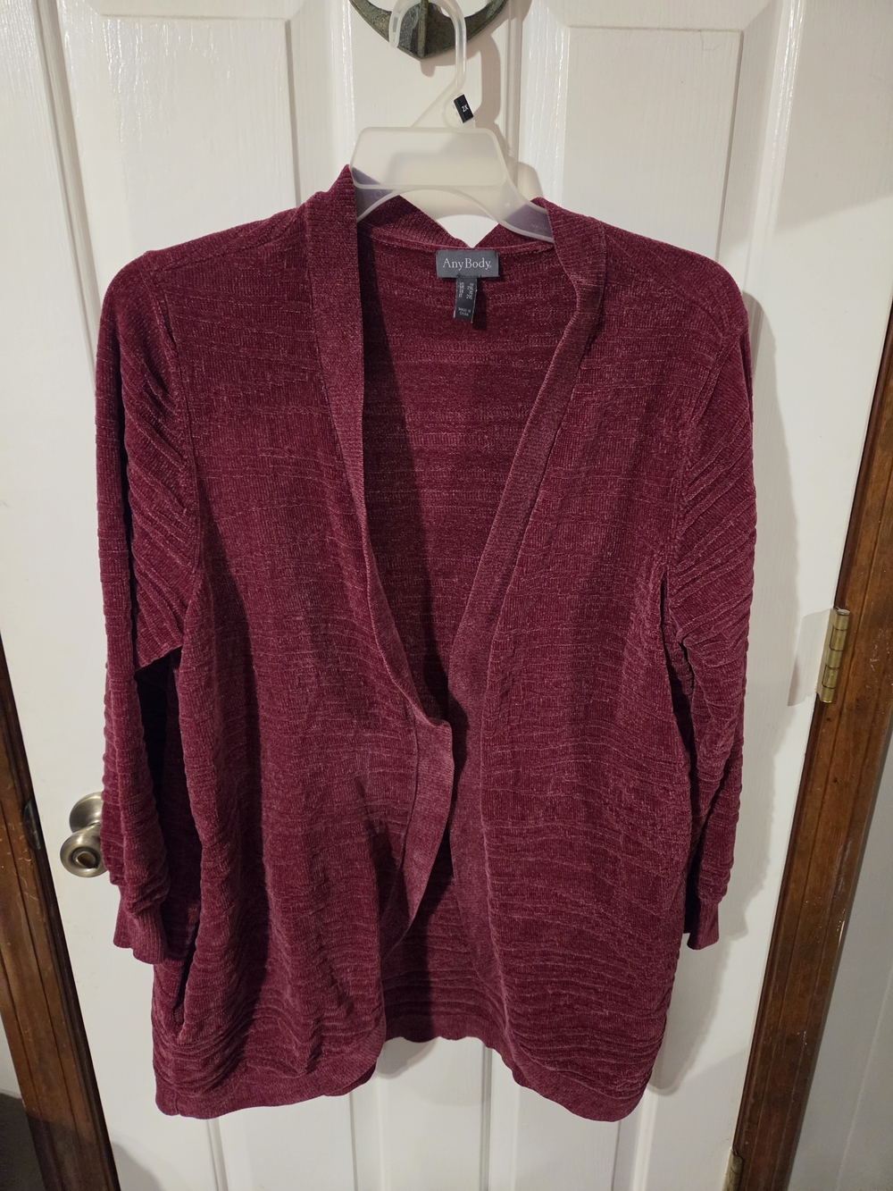 AnyBody Open-Front Chenille Cardigan in Deep Burgundy